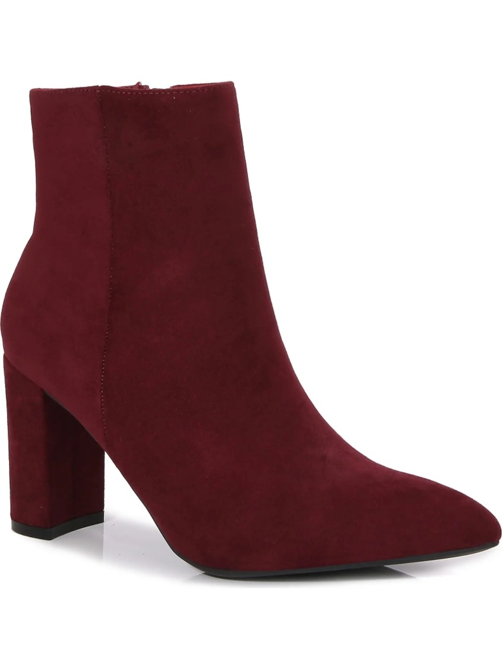 ON 34th Women's Burgundy Suede Pointed-Toe Block Heel Ankle Boots